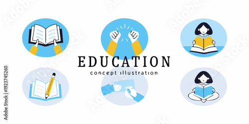 Education concept illustration with books learning and student icons