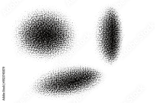 Old film noise dot overlay A high-noise film overlay pattern with clustered dots shown in front view, side view, and three-quarter view as three object views.