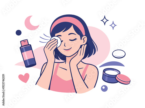 Removing eye makeup. Mascara and eyeliner fading away as cotton touches skin, smooth motion