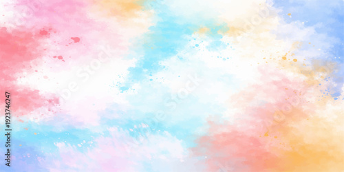 Colorful Abstract Texture: A vibrant display of watercolor, blending soft hues of pink, yellow, blue, and orange to create a captivating visual texture. 