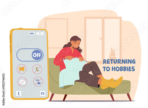 Woman returning to hobbies enjoying digital detox and choice of conscious use of technology