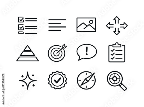 Mobile Content Strategy. Line outline icon set of Mobile Content Strategy: prioritized
