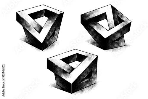 Optical illusion object twisted perspective block, a solid form whose planes bend visual logic and suggest conflicting angles, displayed as