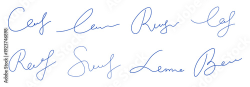 Hand drawn calligraphic scribble signatures set. Vector isolated abstract manual sketch pen autographs for business documents