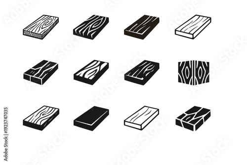 Wood plank. Icon set. Set Logo of Wood plank: plank with woodgrain pattern. harmonious logo variations of the same emblematic concept, each with different