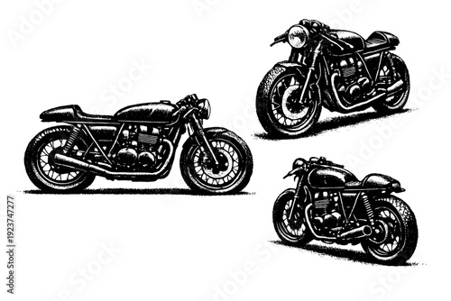 Cafe Racer Silhouette. Motorcycle silhouette cafe racer. A retro cafe racer motorcycle with slim fuel tank, low clip-on handlebars, single seat, and minimalist