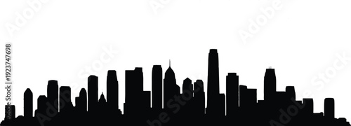 Black silhouette city skyline vector illustration with skyscrapers, domes, spires, urban architecture panoramic design for stock content SEO