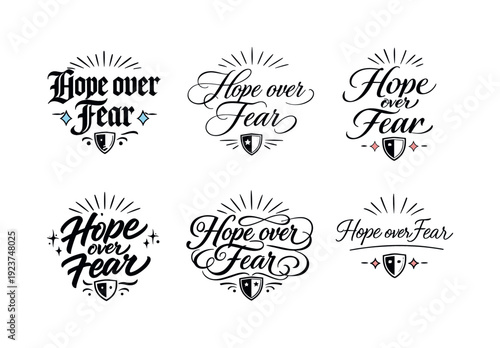Hope Over Fear Calligraphy. Hope over fear. Create a calligraphy lettering illustration of the phrase: Hope