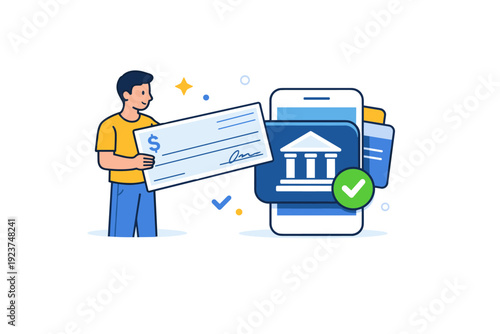 Person depositing check representing secure money management and responsible habits. A clean editorial metaphor with a check moving toward a