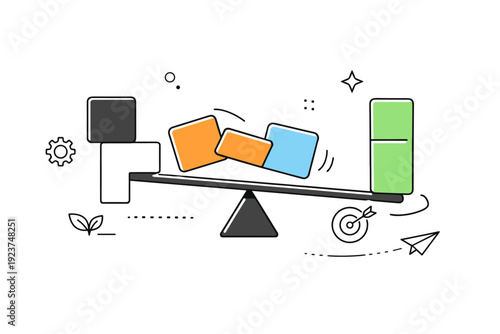 Resilient Stability Illustration. Resilient strategy system. Abstract editorial composition showing interconnected blocks adjusting position while staying