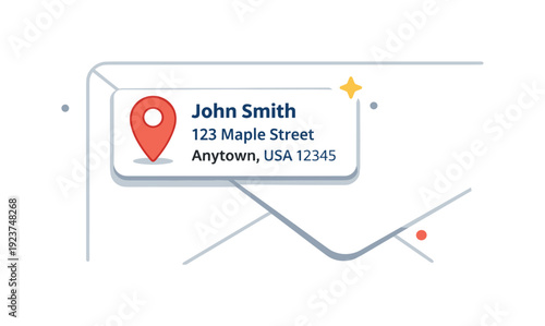 Location pin on envelope with address details for John Smith