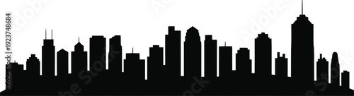 Urban city skyline silhouette vector illustration with diverse skyscrapers, modern architecture, metropolitan horizon, black outline design for stock content