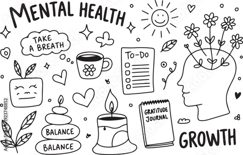 wellness head silhouette heart flower growth balance gratitude journal