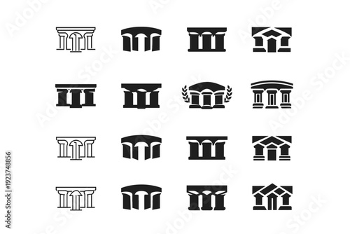 The history of democracy and political systems. Icon set. Set Logo of The history of democracy and political systems: interconnected civic
