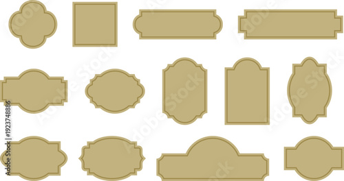 Elegant vintage labels with ornate frames in olive beige color. Classic tags with decorative border for handmade branding, natural and organic packaging. Set of vector designs with blank space