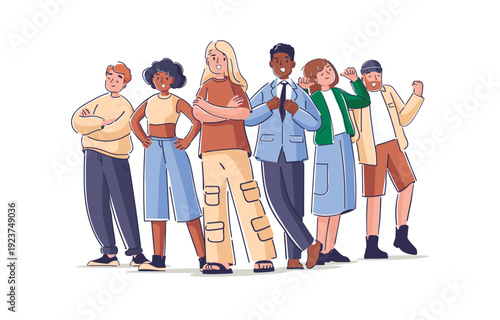 People various hand drawn characters expressing self-assurance, leadership and positive self-esteem