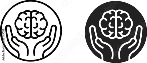 support symbol brain above hands therapy counseling icon