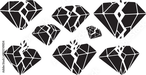 Broken Diamond Illustrations in Black and White Color Scheme