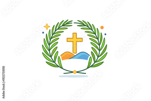 Palm Sunday concept palm branches forming a soft circular shape, representing unity, blessing and peaceful anticipation of the Easter season. Minimalist flat