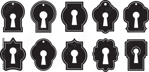 Collection of various black keyhole shapes and designs icons