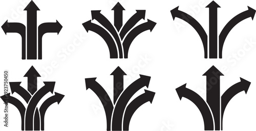 Black Arrows Pointing Up in Various Directions on White