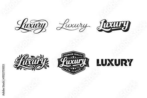 Luxury Embossed Typography. Set lettering. harmonious lettering variations of the same emblematic concept, each with different artistic