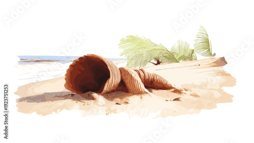 Shell Beach. Shell Beach hand drawn watercolor illustration