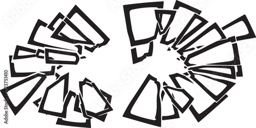 Shattered Glass Explosion Black and White Vector Illustration Design