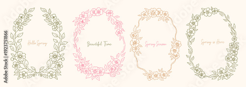 Hand drawn vintage flowers frames with coquette lines. Spring vector holiday borders for poster, card, invitation.