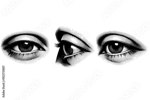 Human eye macro a relaxed human eye with partially lowered upper eyelid shown in frontal view side profile and three-quarter angle