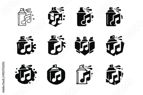 hip-hop beats. Icon set. Set Logo of hip-hop beats: spray paint with music notes. harmonious logo variations of the same emblematic concept, each