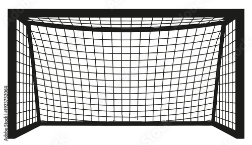 black and white soccer goal illustration on white background