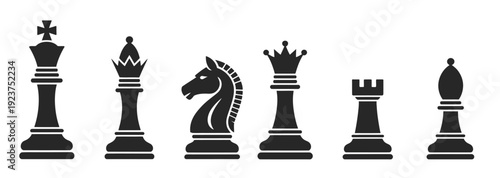 black chess pieces set icons king queen rook bishop knight