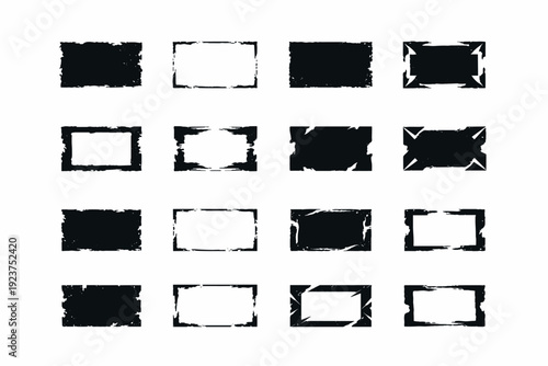 Faded Poster Frame. Icon set. Set Logo of Faded Poster Frame: distressed rectangular frame. harmonious logo variations of the same emblematic concept, each