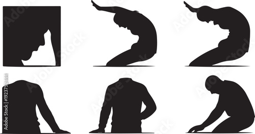 Silhouettes of people in various poses and profiles shown