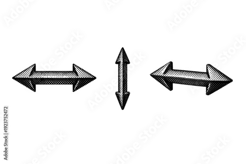 Halftone dot arrow double headed arrow A double headed arrow is represented as a single object displayed from three different views: front