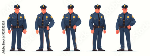 group of policeman standing in a row set flat style vector illustration isolated on white background