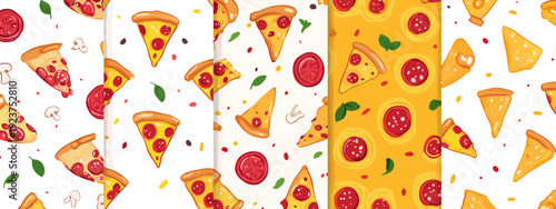 abstract seamless pattern with pizza slices flat style vector illustration isolated on white background