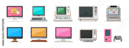 set of vintge pc computers isolated on white