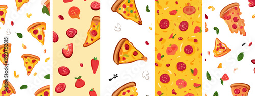 abstract seamless pattern with pizza slices flat style vector illustration isolated on white background