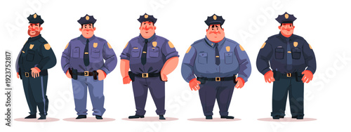 group of policeman standing in a row set flat style vector illustration isolated on white background