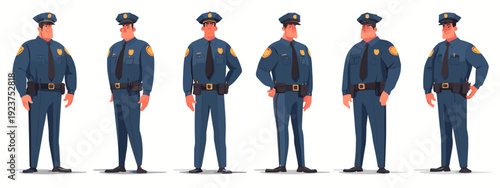 group of policeman standing in a row set flat style vector illustration isolated on white background