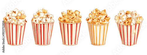 popcorn in a box flat style vector illustration isolated on white background