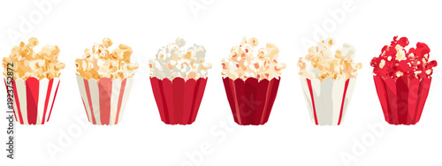 popcorn in a box flat style vector illustration isolated on white background