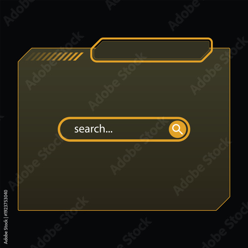 Futuristic golden search bar HUD interface on dark background