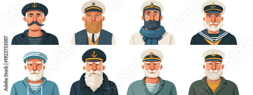 set of sailors business men flat style vector illustration isolated on white background