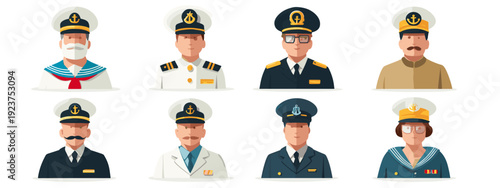 set of sailors business men flat style vector illustration isolated on white background