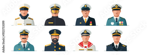 set of sailors business men flat style vector illustration isolated on white background