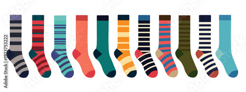 set of  striped socks flat style vector illustration isolated on white background