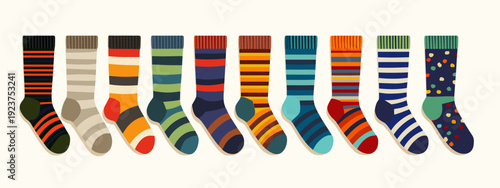 set of colorful striped socks flat style vector illustration isolated on white background